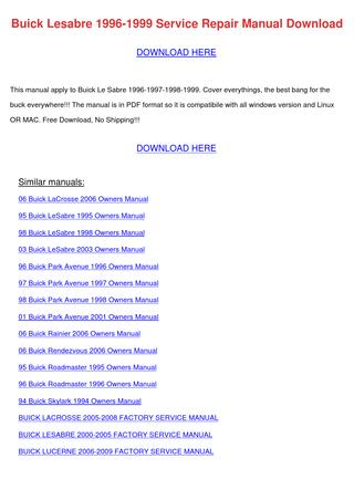 Buick Roadmaster Service Manual Download